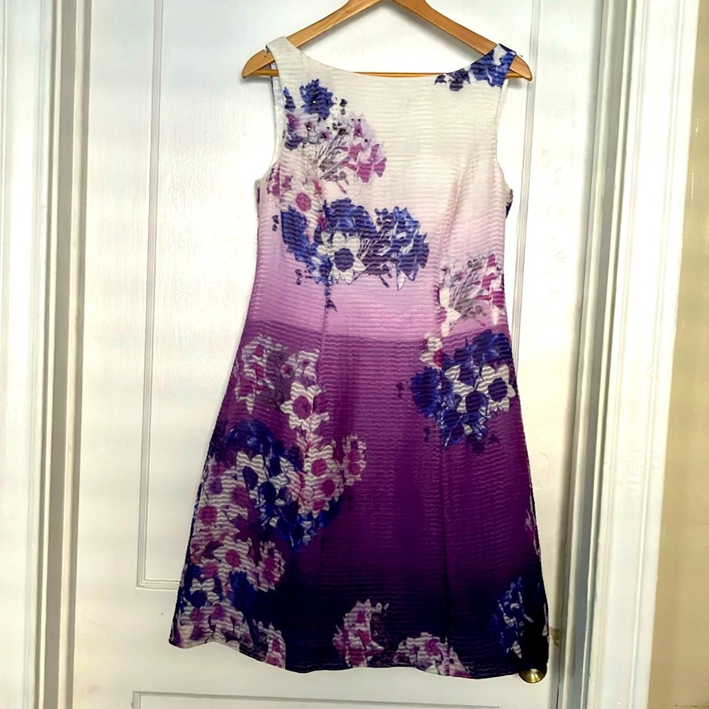 💜 Purple Kay Unger Silk/Cotton Midi Dress. Sz 10. Never worn.Great condition!💜